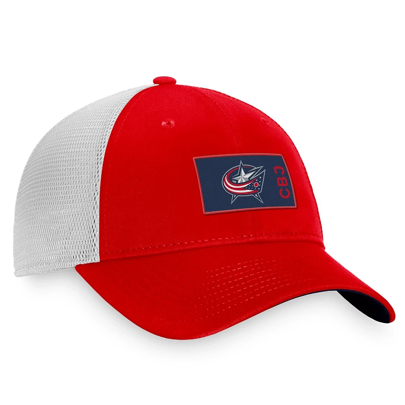 Casquette Snapback Columbus Blue Jackets Authentic Pro Rink Trucker Fanatics rouge/blanc pour hommes