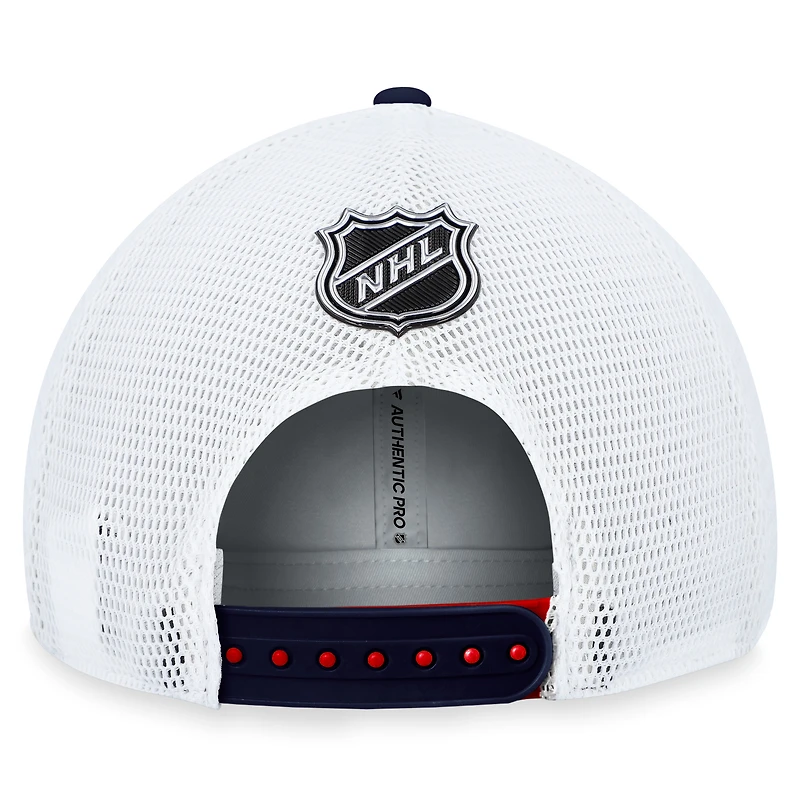Casquette réglable Columbus Blue Jackets Authentic Pro Rink Trucker Fanatics pour hommes