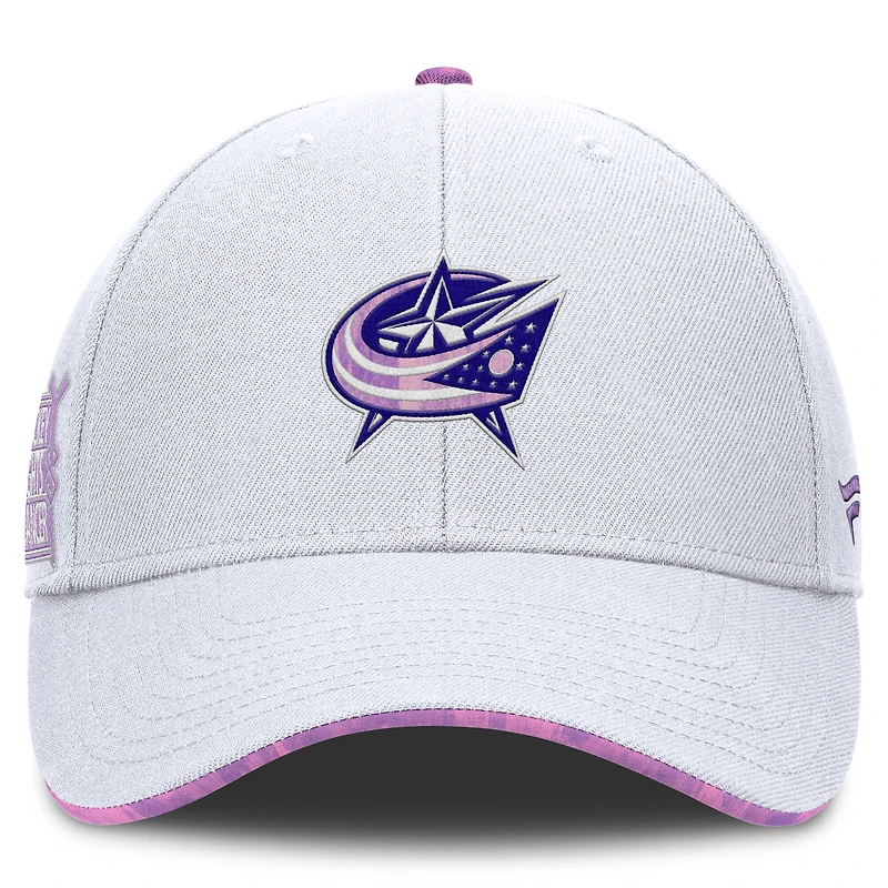 Men's Fanatics White Columbus Blue Jackets Authentic Pro Hockey Fights Cancer Adjustable Hat