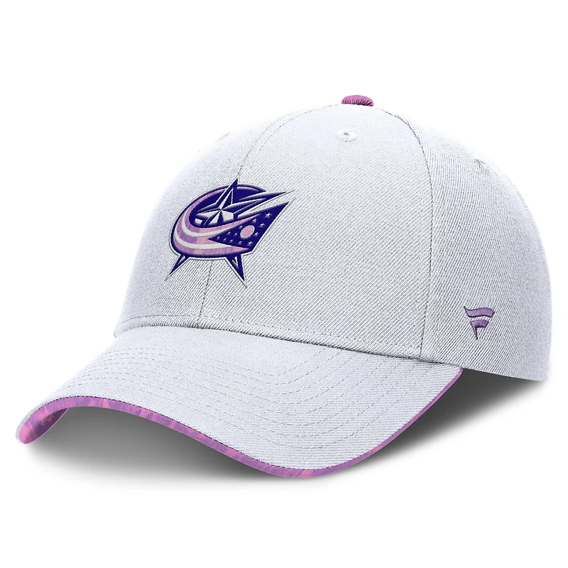 Men's Fanatics White Columbus Blue Jackets Authentic Pro Hockey Fights Cancer Adjustable Hat