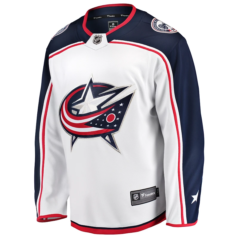 Maillot Breakaway Away Fanatics pour hommes, blanc, Columbus Blue Jackets