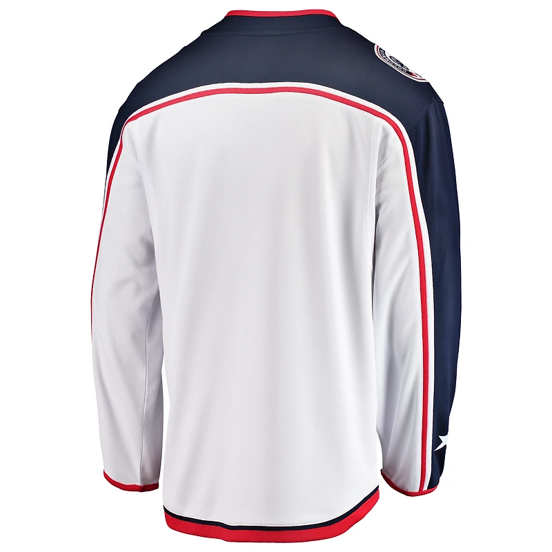 Maillot Breakaway Away Fanatics pour hommes, blanc, Columbus Blue Jackets