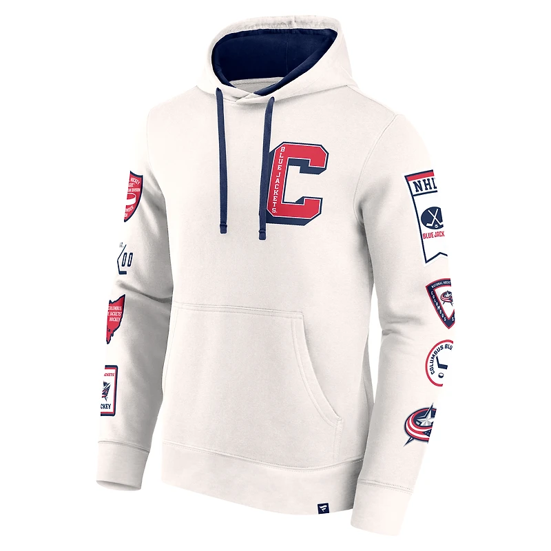 Men's Fanatics White Columbus Blue Jackets Letterman Fleece Pullover Hoodie