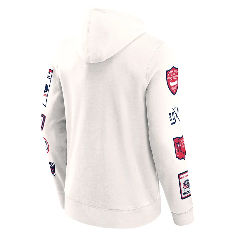 Men's Fanatics White Columbus Blue Jackets Letterman Fleece Pullover Hoodie
