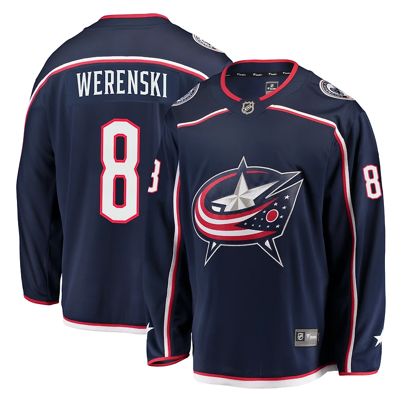 Maillot Breakaway Fanatics Zach Werenski bleu marine Columbus Blue Jackets pour hommes