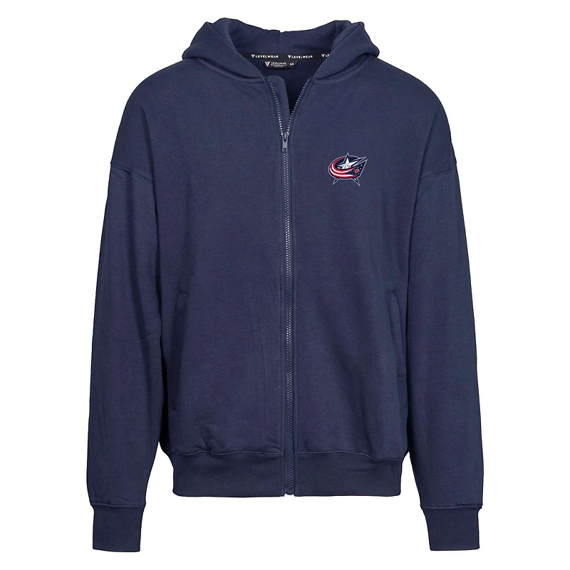 Levelwear pour hommes Bleu marine Columbus Blue Jackets Uphill Insignia Sweat à capuche entièrement zippé