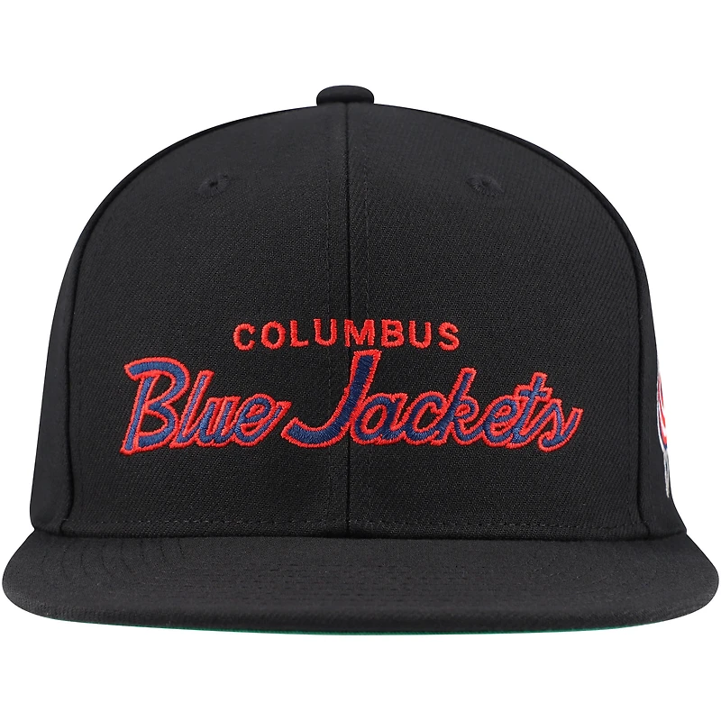 Men's Mitchell & Ness Black Columbus Blue Jackets Core Team Script 2.0 Snapback Hat
