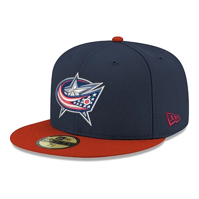 Casquette ajustée New Era 59FIFTY bicolore à logo principal des Blue Jackets de Columbus, bleu marine