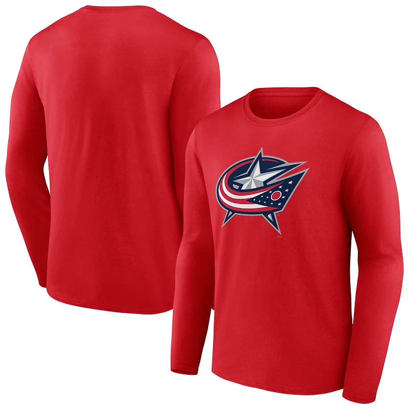 Men's  Red Columbus Blue Jackets Primary Logo Long Sleeve T-Shirt