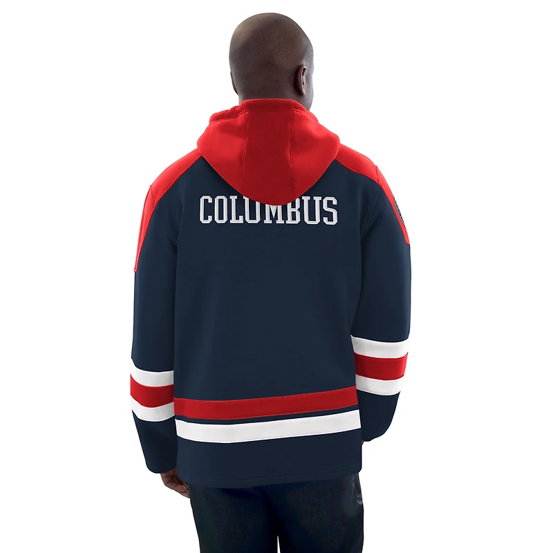 Men's Starter Navy/Red Columbus Blue Jackets Hockey Pullover Hoodie