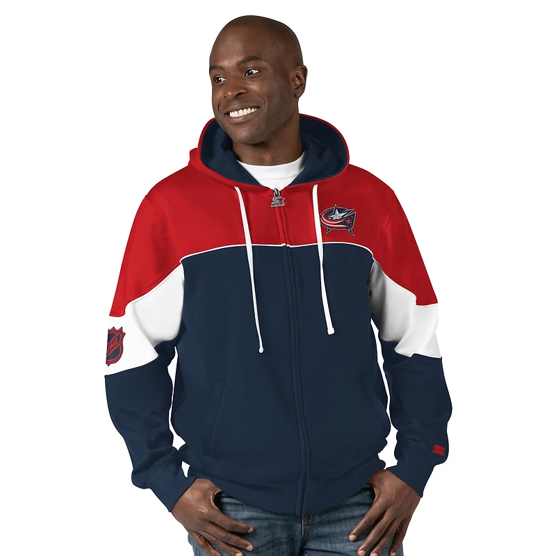 Sweat à capuche entièrement zippé Power Forward pour hommes, bleu marine/rouge, Columbus Blue Jackets