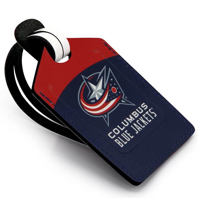Étiquette de bagage en cuir personnalisée Columbus Blue Jackets bleu marine