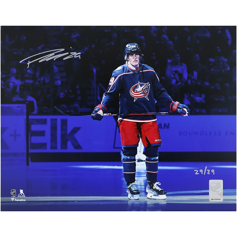 Patrik Laine Columbus Blue Jackets Autographed 11" x 14" Navy Jersey Pregame Photograph - Limited Edition #29/29