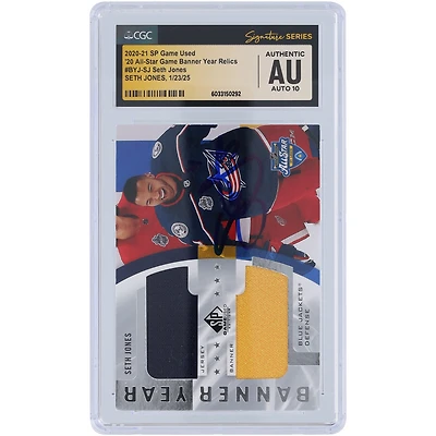 Seth Jones Columbus Blue Jackets autographié 2020-21 Upper Deck SP Game Used 20 All-Star Game Banner Year Dual Color Relics Navy #BYJ-SJ CGC Fanatics Witnessed Authenticated Auto 10 Card