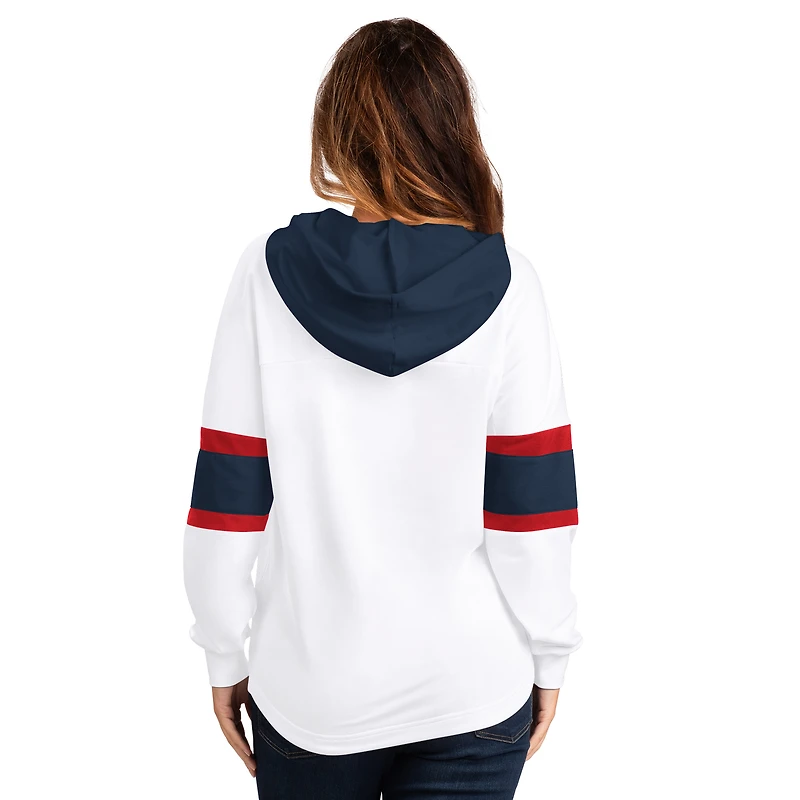 Women's G-III 4Her by Carl Banks White Columbus Blue Jackets Goal Zone Long Sleeve Lace-Up Hoodie T-Shirt