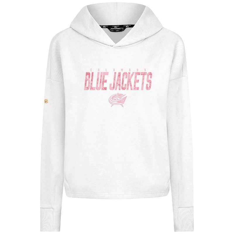 Sweat à capuche court trois mélanges floraux pour femme Levelwear White Columbus Blue Jackets Mother's Day