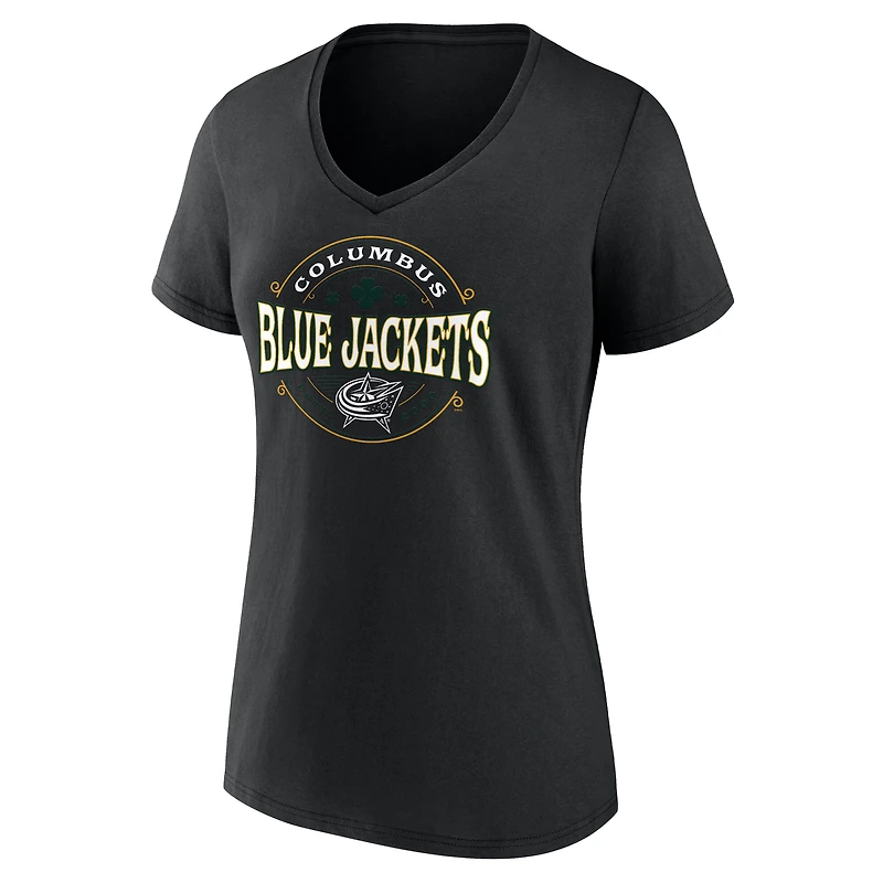 T-shirt noir à col en V pour femmes Columbus Blue Jackets