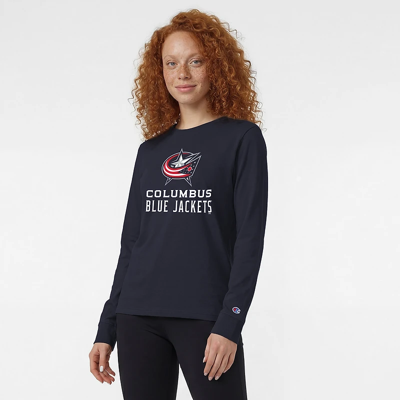 Women's Champion  Navy Columbus Blue Jackets Wordmark Lockup Long Sleeve T-Shirt