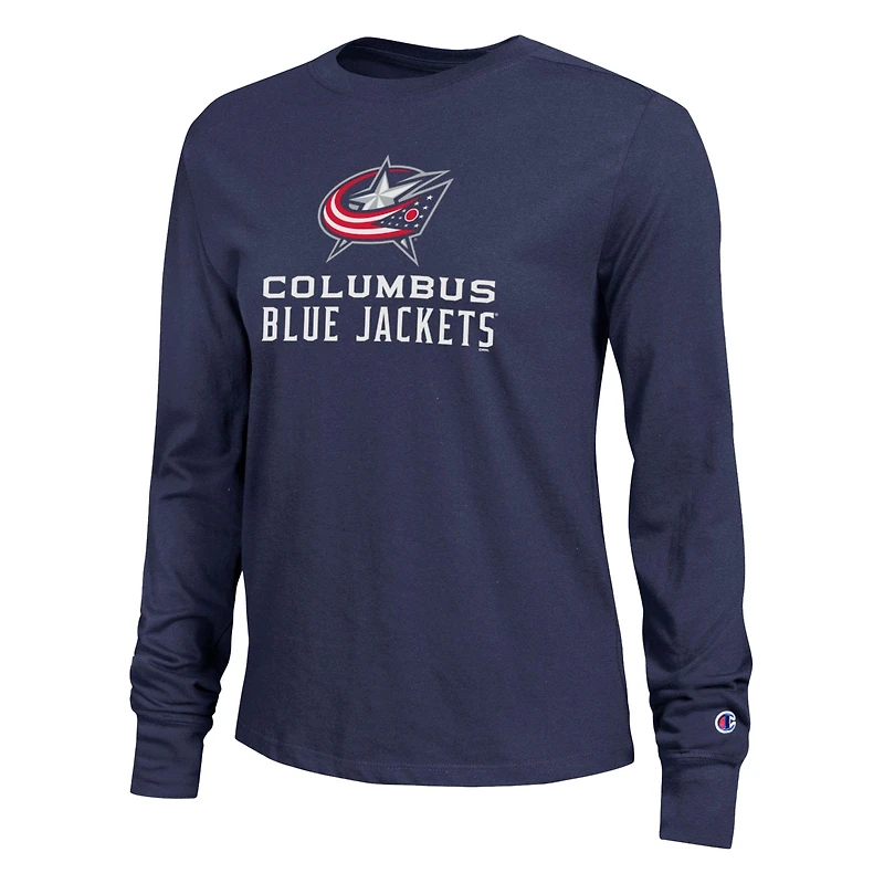 Women's Champion  Navy Columbus Blue Jackets Wordmark Lockup Long Sleeve T-Shirt