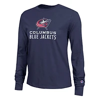 Women's Champion  Navy Columbus Blue Jackets Wordmark Lockup Long Sleeve T-Shirt