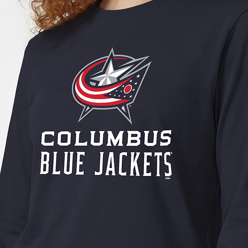 Women's Champion  Navy Columbus Blue Jackets Wordmark Lockup Long Sleeve T-Shirt