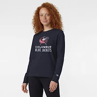 T-shirt à manches longues Champion pour femmes, bleu marine, avec logo Columbus Blue Jackets.