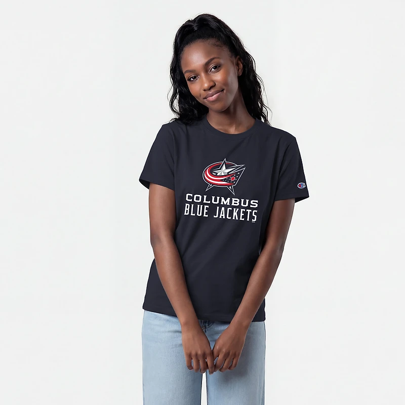 T-shirt à logo Champion bleu marine Columbus Blue Jackets pour femmes