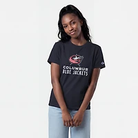 T-shirt à logo Champion bleu marine Columbus Blue Jackets pour femmes