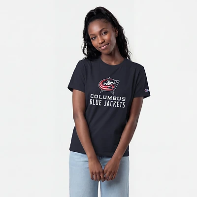 T-shirt à logo Champion bleu marine Columbus Blue Jackets pour femmes