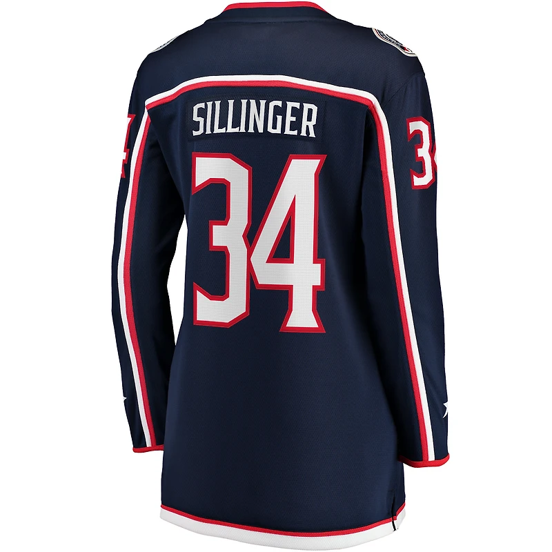 Fanatics Cole Sillinger pour femmes, bleu marine, Columbus Blue Jackets, maillot de joueur échappé à domicile
