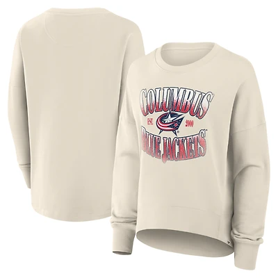 Women's Fanatics Cream Columbus Blue Jackets Oversized Slice Pullover Sweatshirt