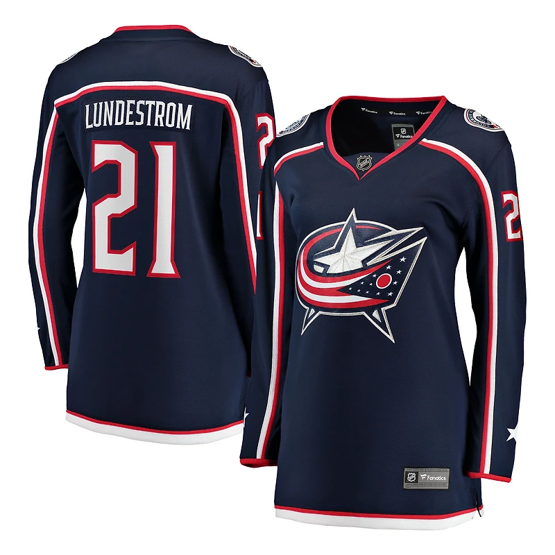 Women's Fanatics Isac Lundestrom Navy Columbus Blue Jackets Home Breakaway Jersey