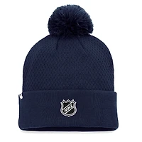 Fanatics Navy Columbus Blue Jackets Bonnet en tricot à revers authentique Pro Road avec pompon pour femmes