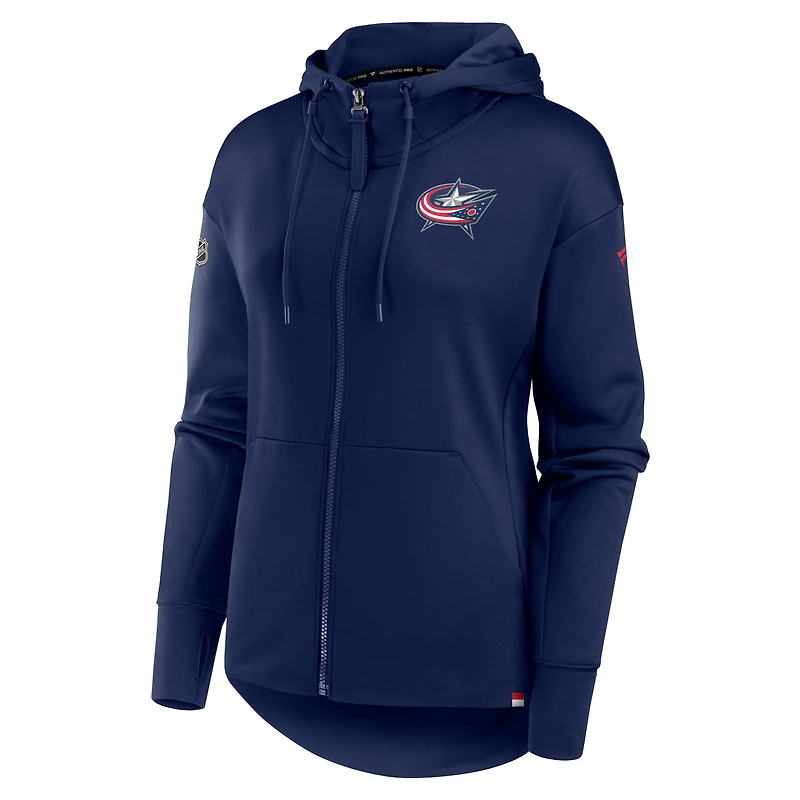 Fanatics Navy Columbus Blue Jackets Authentic Pro Scuba Sweat à capuche entièrement zippé pour femmes