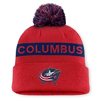 Bonnet en tricot à revers avec pompon authentique Pro Rink Columbus Blue Jackets rouge/bleu marine Fanatics pour femme