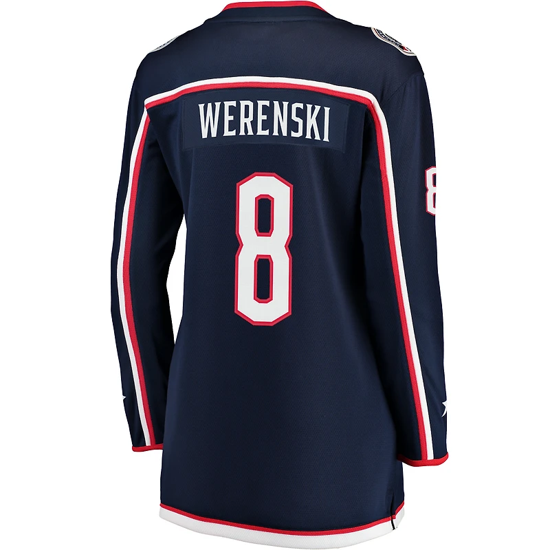 Maillot Breakaway Fanatics Zach Werenski pour femmes, bleu marine, Columbus Blue Jackets