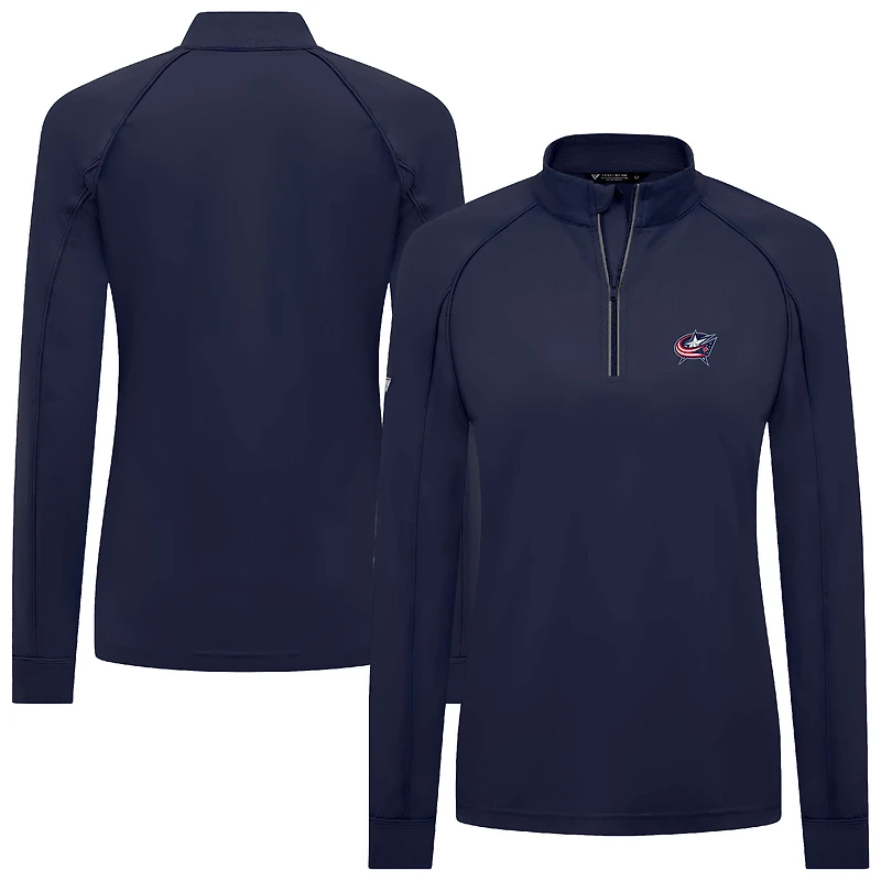 Women's Levelwear Navy Columbus Blue Jackets Kinetic Insignia Core Raglan Quarter-Zip Top