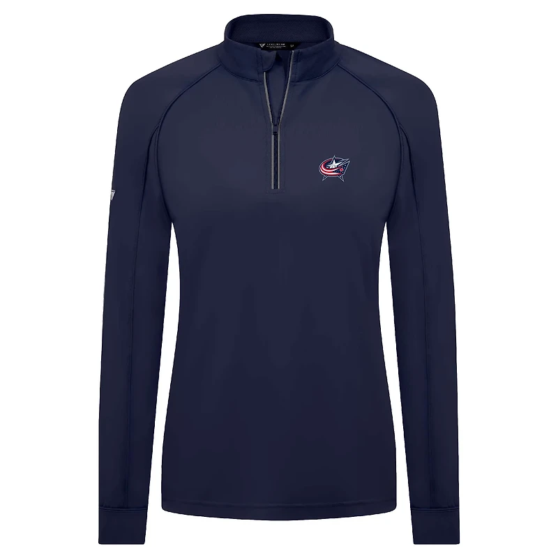 Women's Levelwear Navy Columbus Blue Jackets Kinetic Insignia Core Raglan Quarter-Zip Top