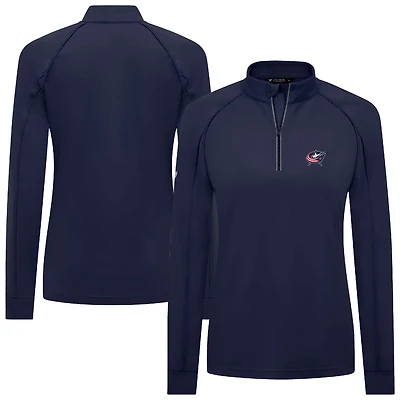 Women's Levelwear Navy Columbus Blue Jackets Kinetic Insignia Core Raglan Quarter-Zip Top