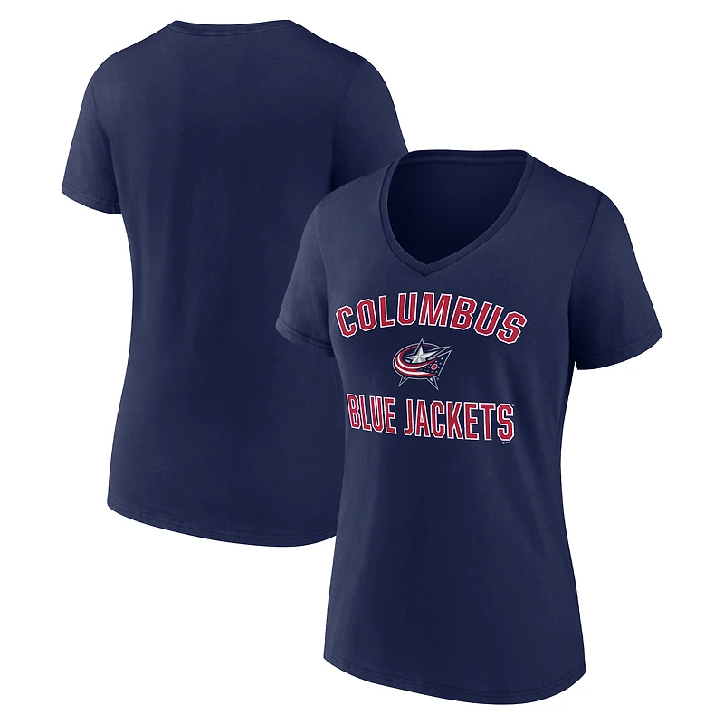 T-shirt à col en V pour femme, logo athlétique bleu marine des Columbus Blue Jackets, Arch Victory