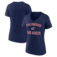 T-shirt à col en V pour femme, logo athlétique bleu marine des Columbus Blue Jackets, Arch Victory