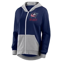 Women's Logo Athletic Navy Columbus Blue Jackets Hit It French Terry Full-Zip Hoodie
