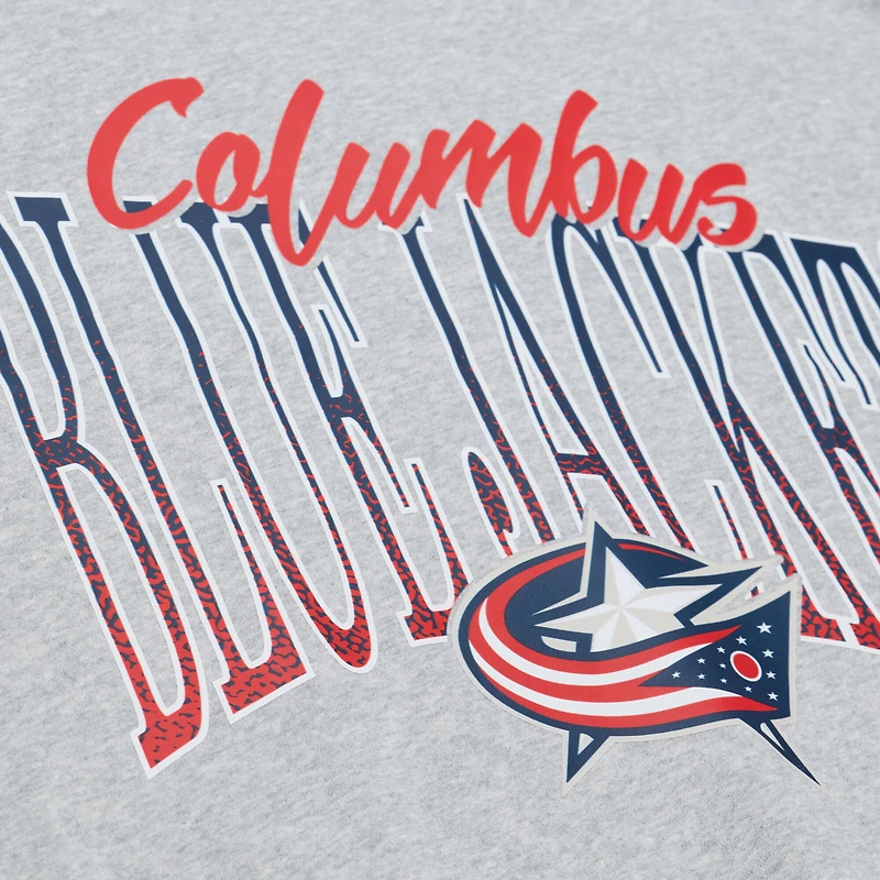 Women's Mitchell & Ness Heather Gray Columbus Blue Jackets Hockey Night Sweatshirt