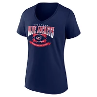 Women's  Navy Columbus Blue Jackets Slapshot V-Neck T-Shirt