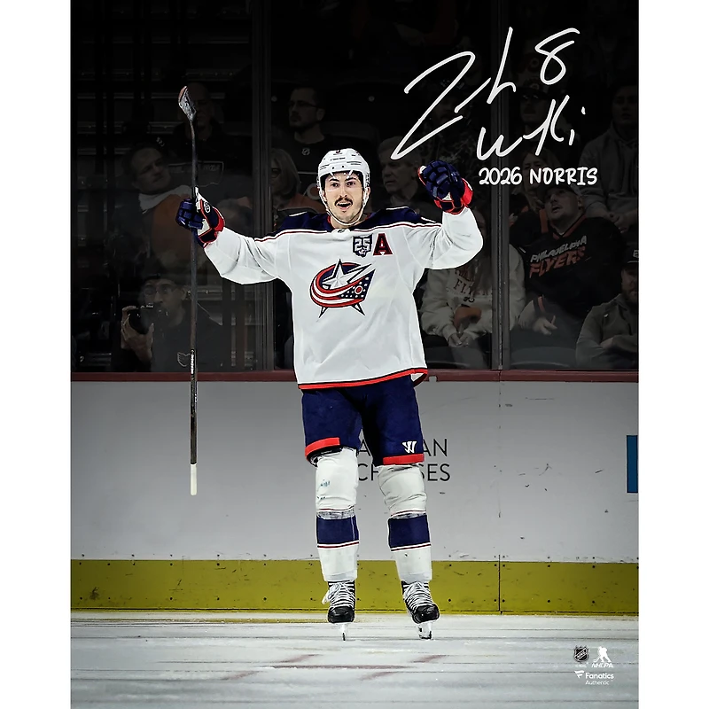 Zach Werenski Columbus Blue Jackets Autographed 16" x 20" Celebration Spotlight Photograph with "2026 Norris" Inscription
