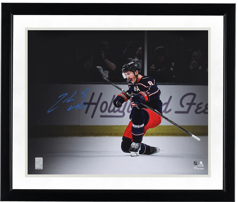 Zach Werenski Columbus Blue Jackets Autographed 16" x 20" Navy Jersey Celebration Spotlight Photograph