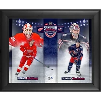 Collage encadré de 13" x 16" des confrontations entre les Blue Jackets de Columbus et les Red Wings de Detroit lors de la série de stades de la LNH 2025
