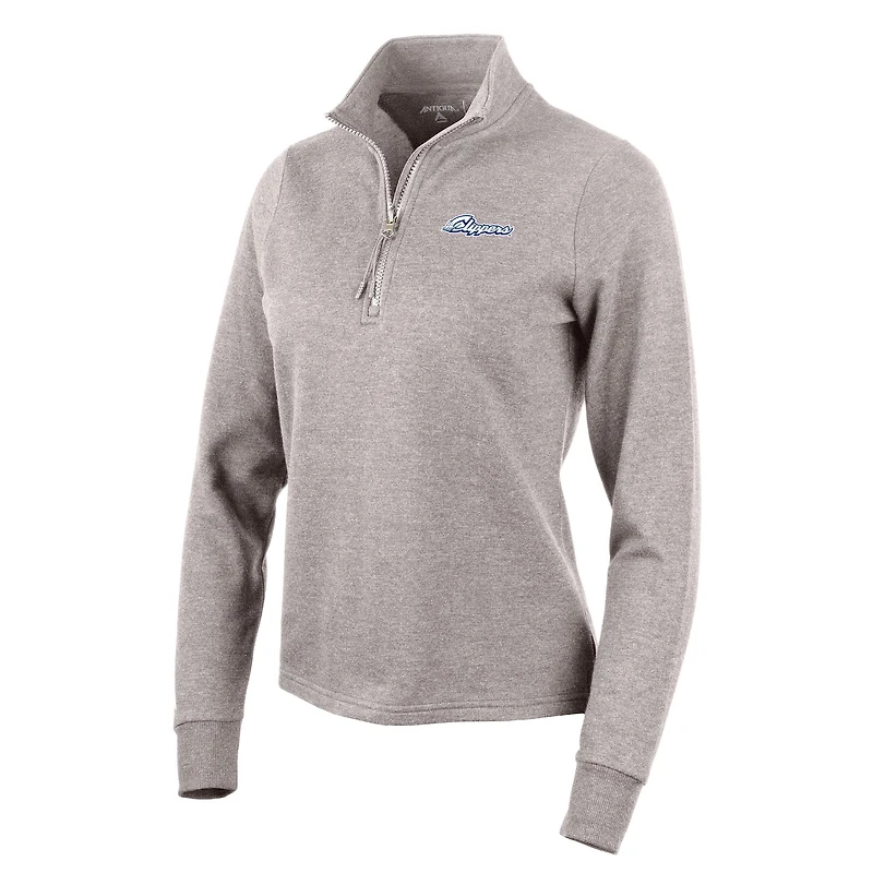 Women's Antigua Oatmeal Columbus Clippers Action Quarter-Zip Pullover Sweatshirt