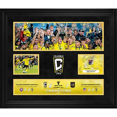 Collage encadré de 20" x 24" des champions de la Coupe MLS 2023 de Columbus Crew avec un morceau de ballon utilisé lors du match de la Coupe MLS 2023 - Édition limitée à 200