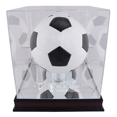 Vitrine de présentation du ballon de football Columbus Crew 2023 MLS Cup Champions en acajou avec logo de l'équipe